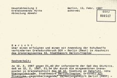 MfS-Bericht über den Fluchtversuch von Lutz Schmidt, 13. Februar 1987