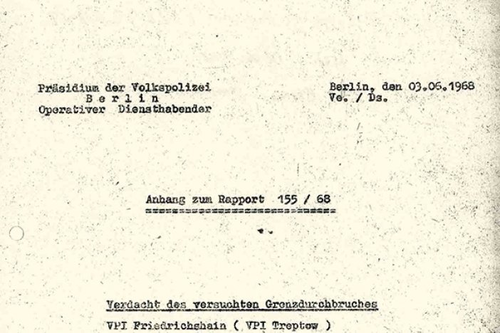 Bernd Lehmann: Vermerk der Ost-Berliner Volkspolizei über die Bergung, 3. Juni 1968  Bernd Lehmann: Vermerk der Ost-Berliner Volkspolizei über die Bergung, 3. Juni 1968