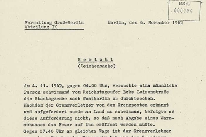 MfS-Bericht über den Fluchtversuch von Klaus Schröter, 6. November 1963 MfS-Bericht über den Fluchtversuch von Klaus Schröter, 6. November 1963
