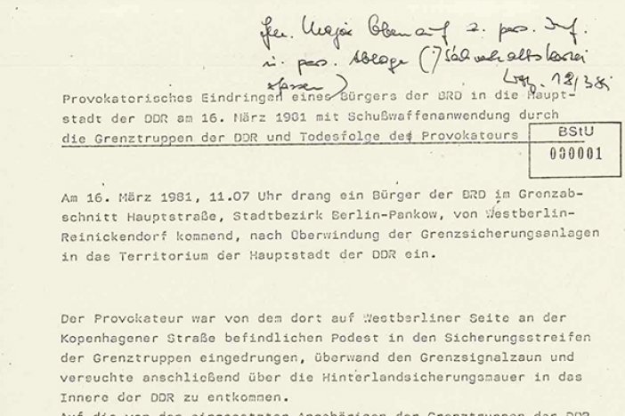 Dr. Johannes Muschol: MfS-Meldung über die Erschießung, 18. März 1981 Dr. Johannes Muschol: MfS-Meldung über die Erschießung, 18. März 1981