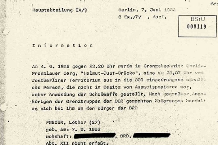 Lothar Fritz Freie: MfS- Information über den Tathergang, 7. Juni 1982 Lothar Fritz Freie: MfS- Information über den Tathergang, 7. Juni 1982