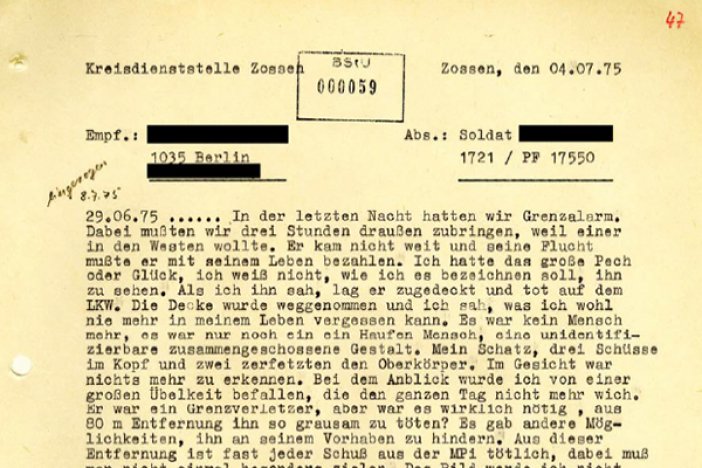 Herbert Kiebler: MfS-Bericht über Reaktionen von Grenzsoldaten auf die tödlichen Schüsse, 4. Juli 1975 Herbert Kiebler: MfS-Bericht über Reaktionen von Grenzsoldaten auf die tödlichen Schüsse, 4. Juli 1975