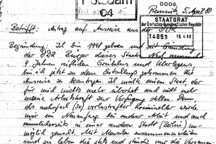 Peter Grohganz: Antrag auf Ausreise aus der DDR, 5, April 1980