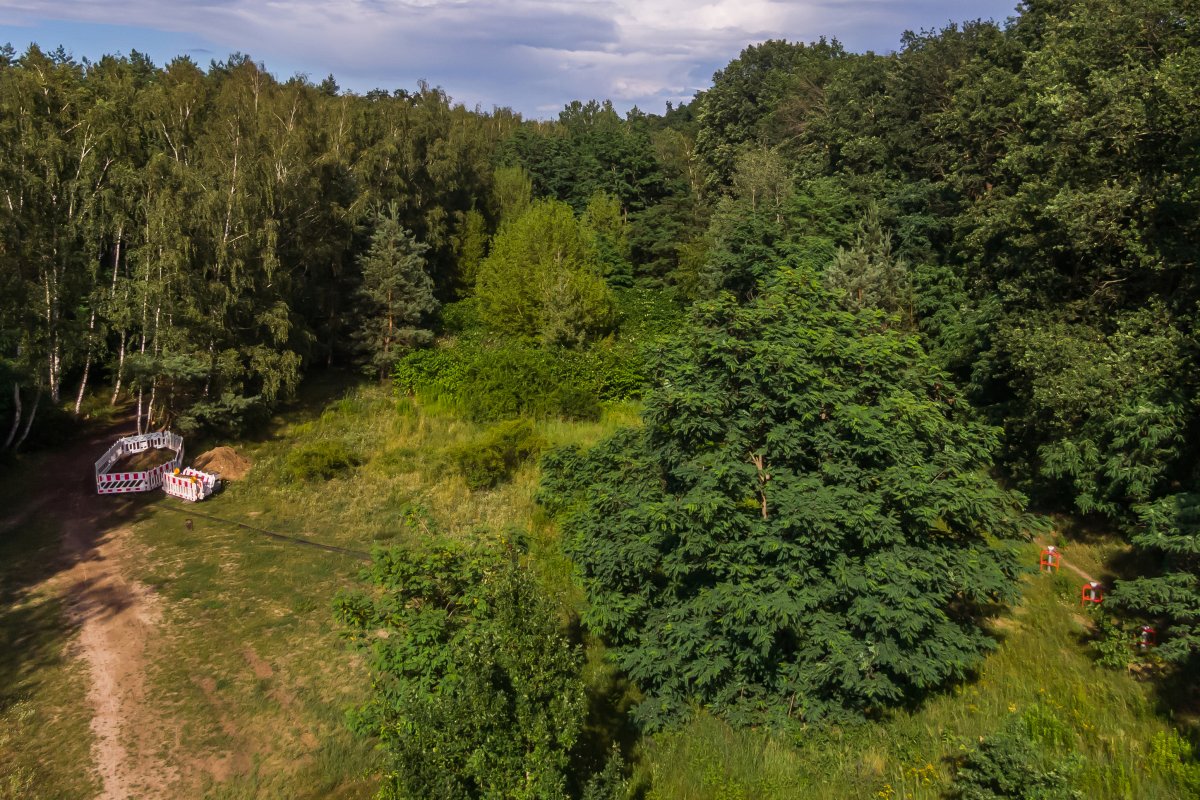 Zwischen Berlin-Zehlendorf und Kleinmachnow, in der Nähe des Autobahn-Grenzübergangs Dreilinden/Drewitz (heute: Europarc)