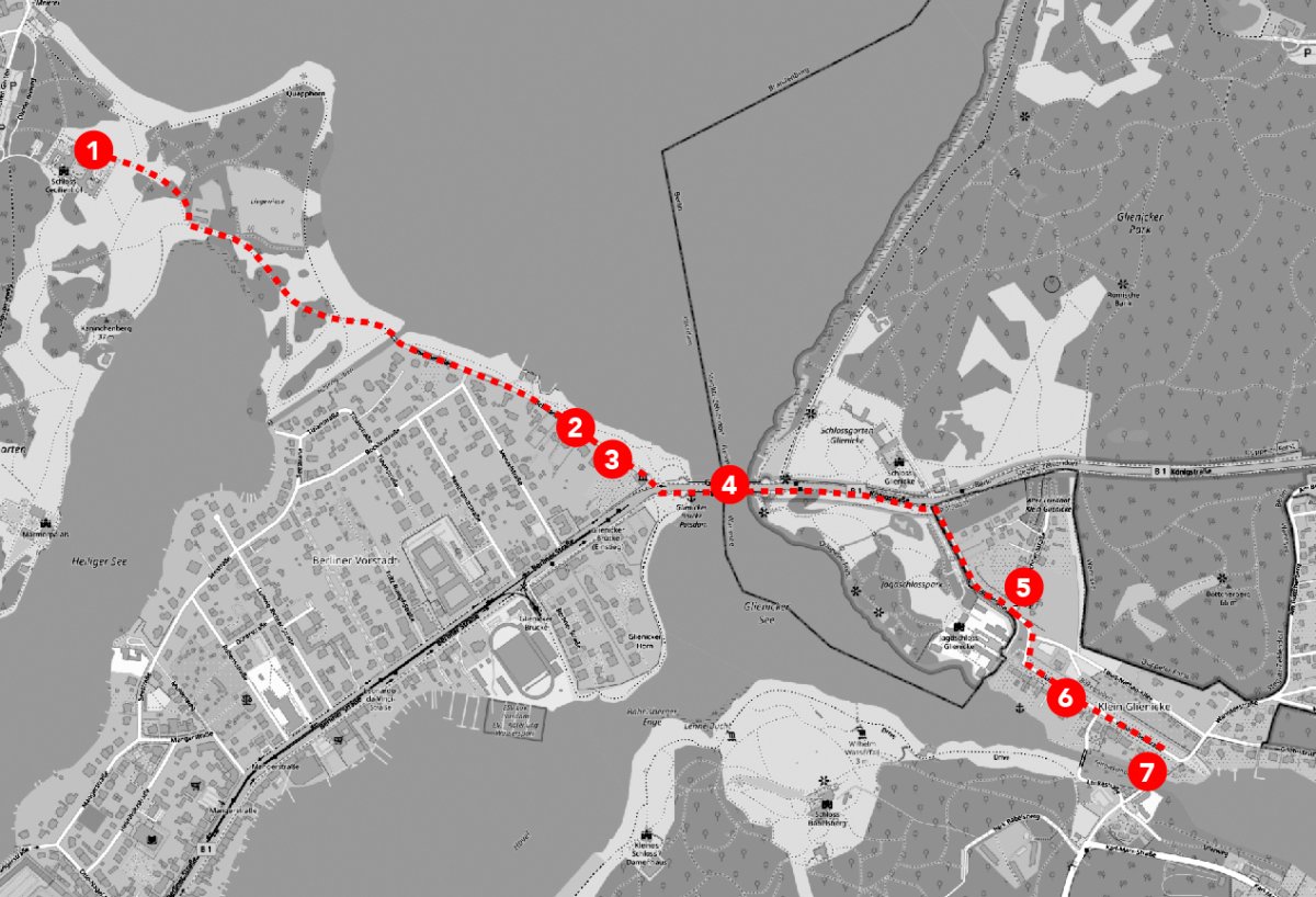 Karte Schloss Cecilienhof bis Klein Glienicke