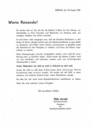 Flugblatt des Reichsbahndirektor Otto Arndt