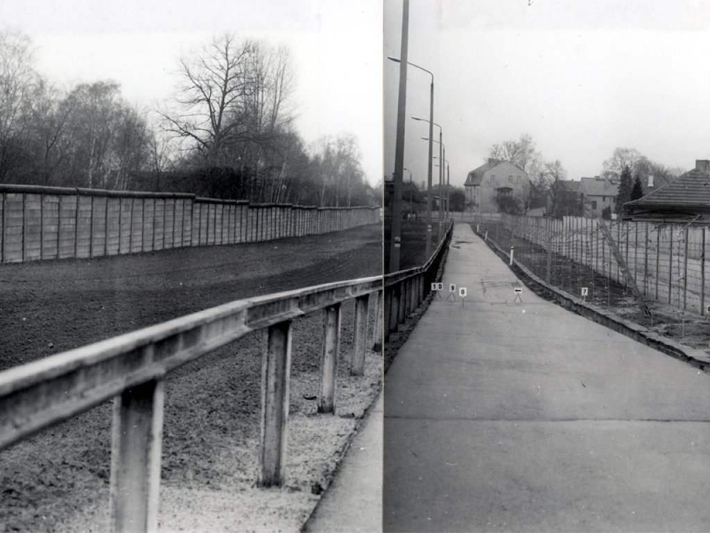Marienetta Jirkowsky, erschossen an der Berliner Mauer: Marienetta Jirkowsky: Panorama-Aufnahme des MfS vom Todesstreifen zwischen Hohen Neuendorf und Berlin-Reinickendorf; Aufnahme 22. November 1980 (Foto: BStU)