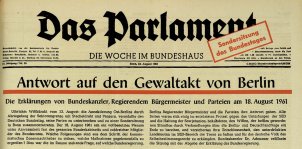 Title page of the newspaper Das Parlament of 23 August 1961