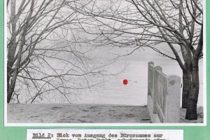 Unidentified fugitive, drowned in the Berlin border waters: West Berlin police crime site photo of escape route across the Spree between Berlin-Friedrichshain and Berlin-Kreuzberg [Jan. 19, 1965]