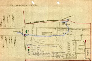 Stasi-Skizze der gelungenen Flucht über den Grenzübergang Bornholmer Straße, 2. September 1986
