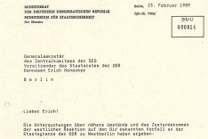 Chris Gueffroy: Brief von Stasi-Minister Erich Mielke an Erich Honecker über die westlichen Reaktionen, 25. Februar 1989