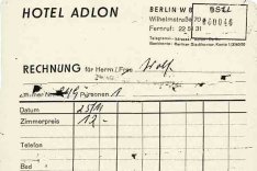 Hans-Joachim Wolf: Übernachtungs-Rechnung vom Hotel Adlon, 25. November 1964