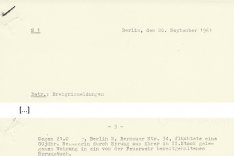 Meldung der West-Berliner Polizei über den Fluchtversuch von Olga Segler, 26. September 1961