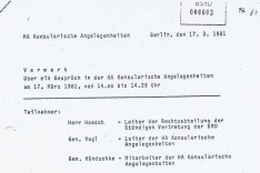 Dr. Johannes Muschol: Vermerk des DDR-Außenministeriums über ein Gespräch mit der Ständigen Vertretung der Bundesrepublik, 17. März 1981