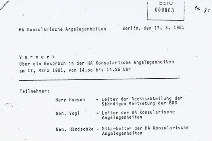 Dr. Johannes Muschol: Vermerk des DDR-Außenministeriums über ein Gespräch mit der Ständigen Vertretung der Bundesrepublik, 17. März 1981 Dr. Johannes Muschol: Vermerk des DDR-Außenministeriums über ein Gespräch mit der Ständigen Vertretung der Bundesrepublik, 17. März 1981