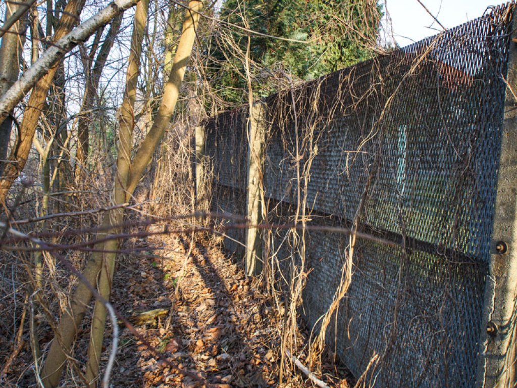 Originalerhaltener Streckmetallgitterzaun der DDR-Grenzanlagen am Griebnitzsee in Potsdam-Babelsberg (2); Aufnahme 2015