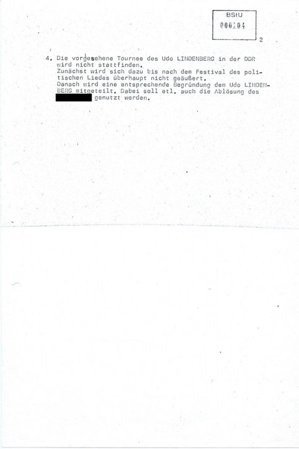 MfS-Information über Tourneen von BAP und Udo Lindenberg in der DDR; 16.1.1984