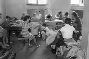 DDR-Flüchtlinge im Notaufnahmelager Marienfelde in West-Berlin; Aufnahme 13. Juli 1961