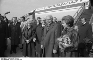 Mikhail Gorbachev arrives to take part in celebrations for the 40th anniversary of the GDR in Berlin on 6 November 1989