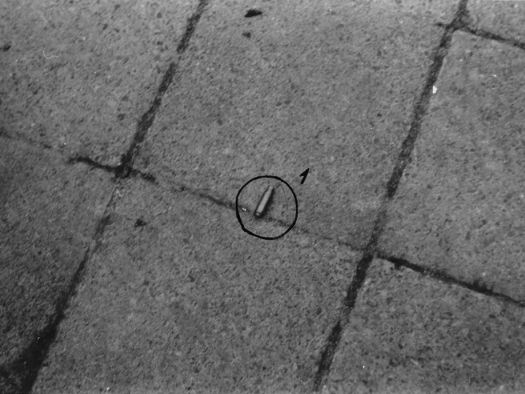 Hans-Peter Hauptmann, shot at the Berlin Wall and died later from his injuries: Casings of the bullets fired at Hans-Peter Hauptmann and later found at the crime site [April 24, 1965]