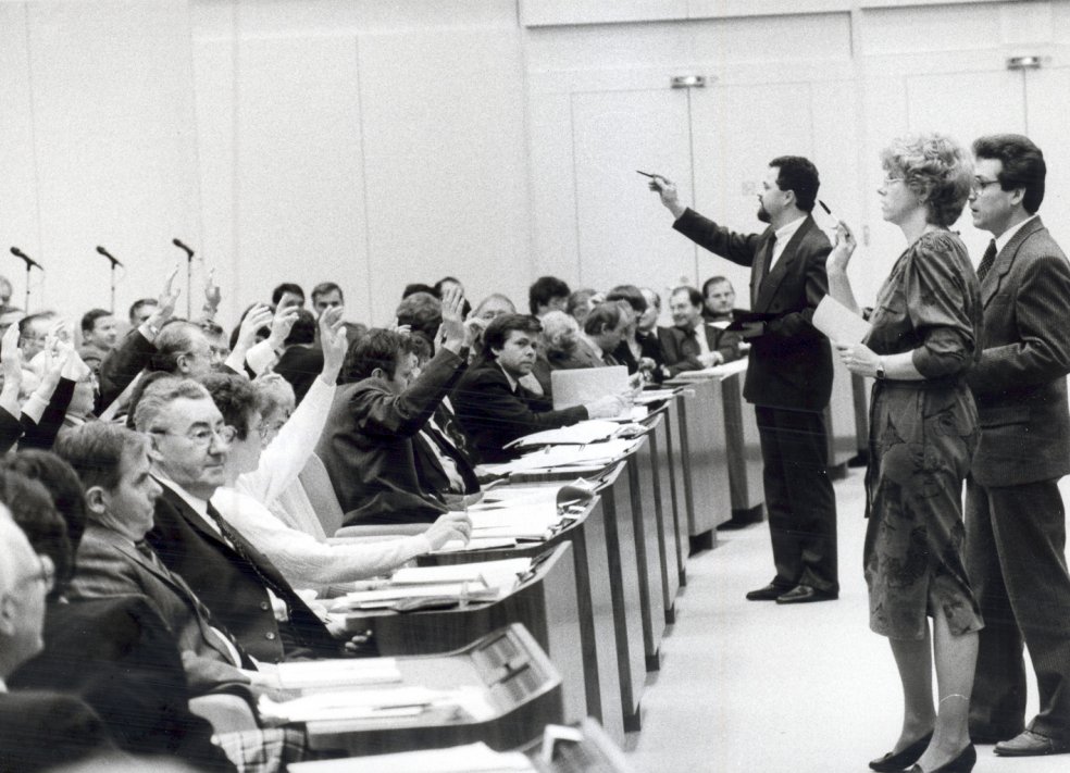 Before the party and unification law was finally passed, there was a vote in the Volkskammer on various amendments and the vote count connected with them