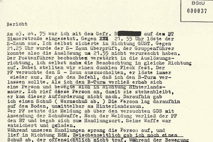 Herbert Halli: Bericht eines an der Verhinderung der Flucht beteiligten DDR-Grenzsoldaten, 4. April 1975 Herbert Halli: Bericht eines an der Verhinderung der Flucht beteiligten DDR-Grenzsoldaten, 4. April 1975