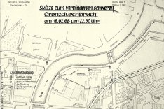 Tatortskizze der DDR-Grenztruppen zum Fluchtversuch von Elke und Dieter Weckeiser, 18. Februar 1968