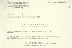 Meldung der Ost-Berliner Bereitschaftspolizei über den Fluchtversuch von Olga Segler, 25. September 1961