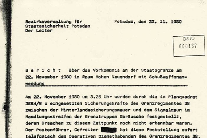 MfS-Bericht über den Fluchtversuch und die Erschießung von Marienetta Jirkowsky, 22. November 1980 MfS-Bericht über den Fluchtversuch und die Erschießung von Marienetta Jirkowsky, 22. November 1980