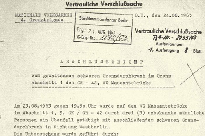 Siegfried Widera: Bericht der DDR-Grenztruppen, 24. August 1963 Siegfried Widera: Bericht der DDR-Grenztruppen, 24. August 1963