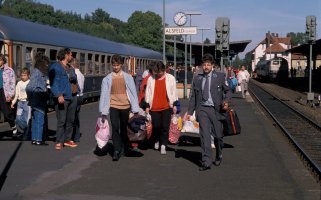 Ankunft von DDR-Flüchtlingen in Ahlsfeld, Oktober 1989