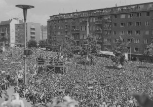 Während der Kennedy-Rede am Rathaus Schöneberg in Berlin, 26. Juni 1963