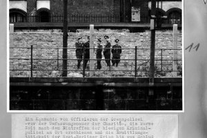 Lutz Haberlandt, erschossen an der Berliner Mauer: Tatortfoto der West-Berliner Polizei von Ost-Berliner Grenzpolizisten an der Sektorengrenze zwischen Berlin-Mitte und Berlin-Tiergarten, 27. Juni 1962