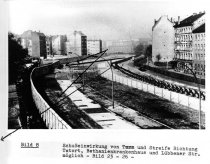 Johannes Lange, shot dead at the Berlin Wall: West Berlin police crime site photo showing impact of shots fired in the direction of Berlin-Kreuzberg [April 9, 1969]