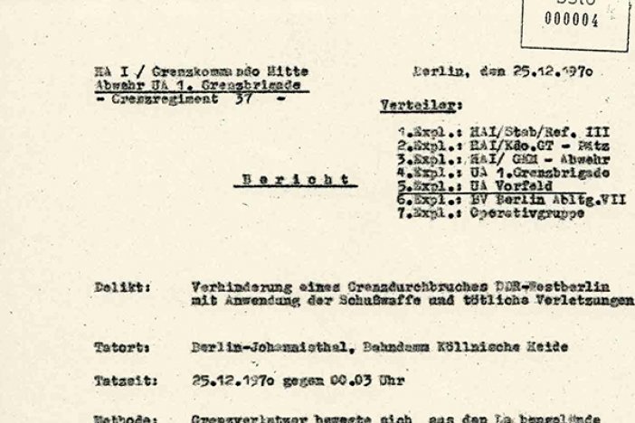 MfS-Bericht über die Verhinderung des Fluchtversuches von Christian Peter Friese, 25. Dezember 1970 MfS-Bericht über die Verhinderung des Fluchtversuches von Christian Peter Friese, 25. Dezember 1970