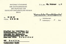 Meldung des NVA-Stadtkommandanten Poppe an Erich Honecker über den Fluchtversuch von Elke und Dieter Weckeiser, 19. Februar 1968