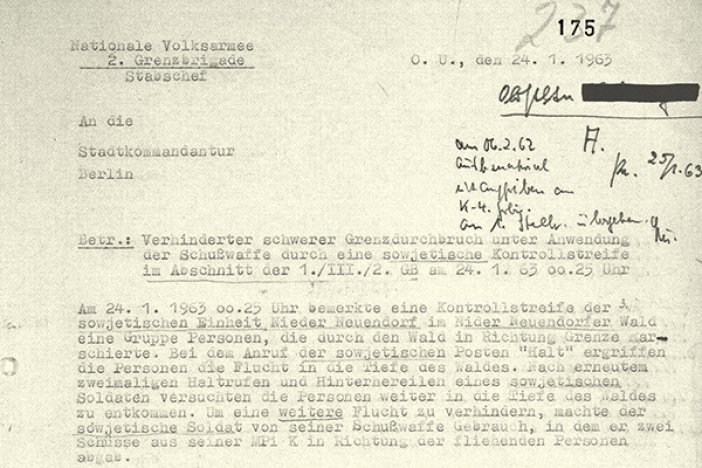 Bericht der DDR-Grenztruppen über den Fluchtversuch von Peter Kreitlow, 24. Januar 1963 Bericht der DDR-Grenztruppen über den Fluchtversuch von Peter Kreitlow, 24. Januar 1963