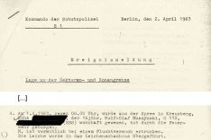 Wolf-Olaf Muszynski: Ereignismeldung der West-Berliner Polizei über die Bergung der Leiche, 2. April 1963