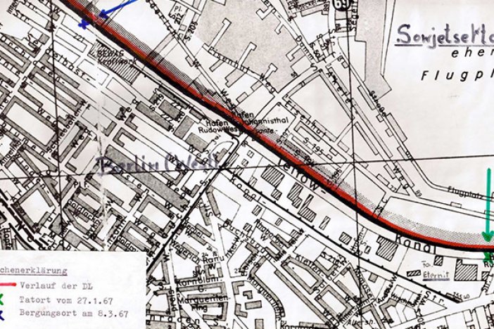 Max Sahmland: Tatortskizze der West-Berliner Polizei zum Fluchtversuch, 27. Januar 1967