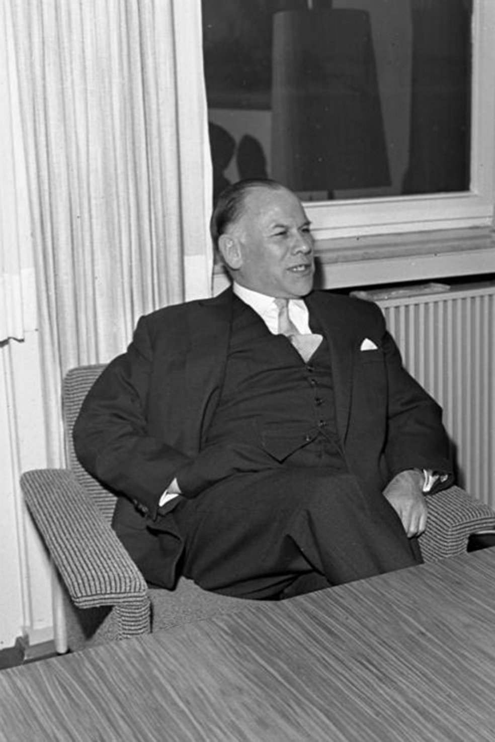 Dr. Eugen Gerstenmaier, Bundestagspr&auml;sident und Mitbegr&uuml;nder des Hilfswerks der Evangelischen Kirchen Deutschlands; Aufnahme 25. Januar 1961