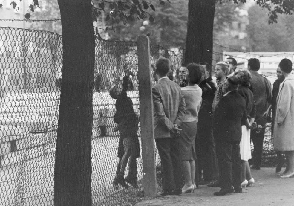 Berlin residents at the barbed wire, September 1961