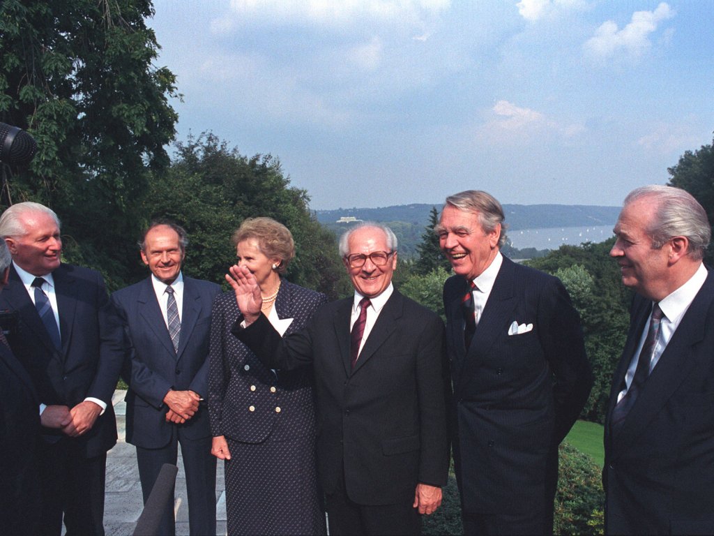 Erich Honecker, Oskar Fischer and Günter Mittag visiting Berthold Beitz, chairman of the board of directors of Friedrich Krupp GmbH, 1987