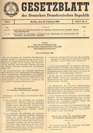 GESETZBLATT (Law Gazette) of the German Democratic Republic: Law regarding citizenship of the GDR, 20 February 1967
