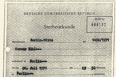 Werner Kühl: Sterbeurkunde vom 26. August 1971 mit gefälschtem Todesdatum