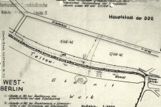 Tatortskizze der DDR-Grenztruppen zum vermeintlichen Fluchtversuch von Dieter Berger, 13. Dezember 1963