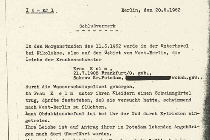 Erna Kelm: Schlussvermerk der West-Berliner Polizei, 20. Juni 1962 Erna Kelm: Schlussvermerk der West-Berliner Polizei, 20. Juni 1962