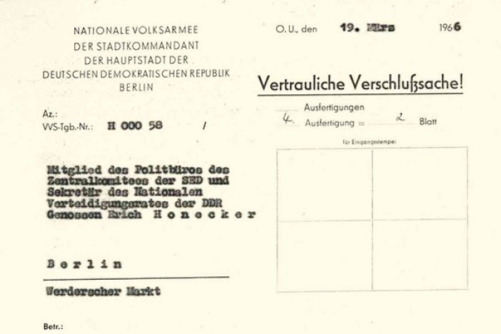 Willi Marzahn: Meldung des NVA-Stadtkommandanten Poppe an Erich Honecker, 19.März 1966 Willi Marzahn: Meldung des NVA-Stadtkommandanten Poppe an Erich Honecker, 19.März 1966