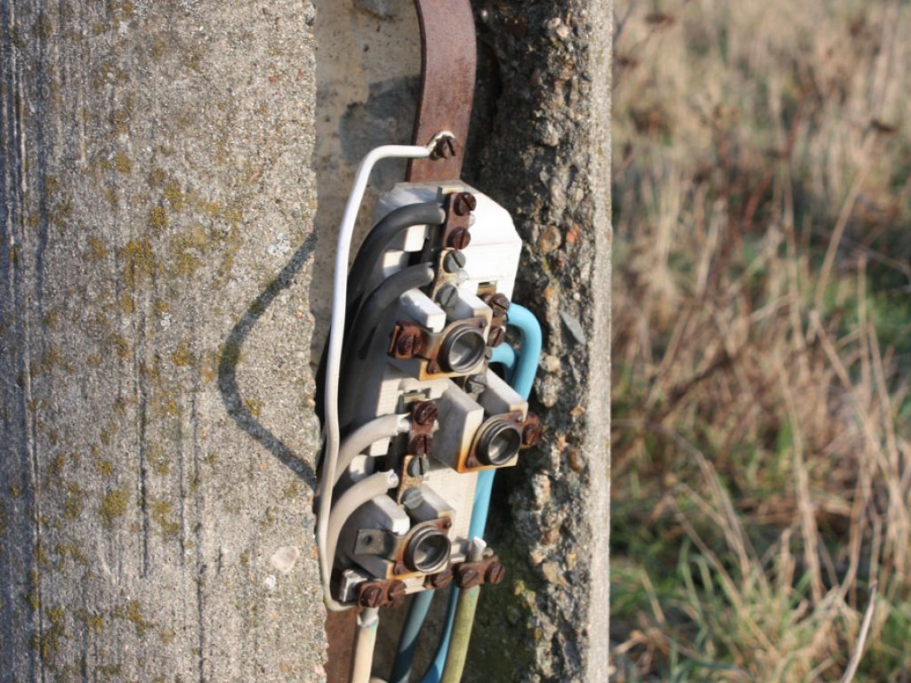 Kabel-Innenleben einer Lichtpeitsche im Todesstreifen der DDR-Grenzanlagen in Berlin-Schönefeld; Aufnahme 2015