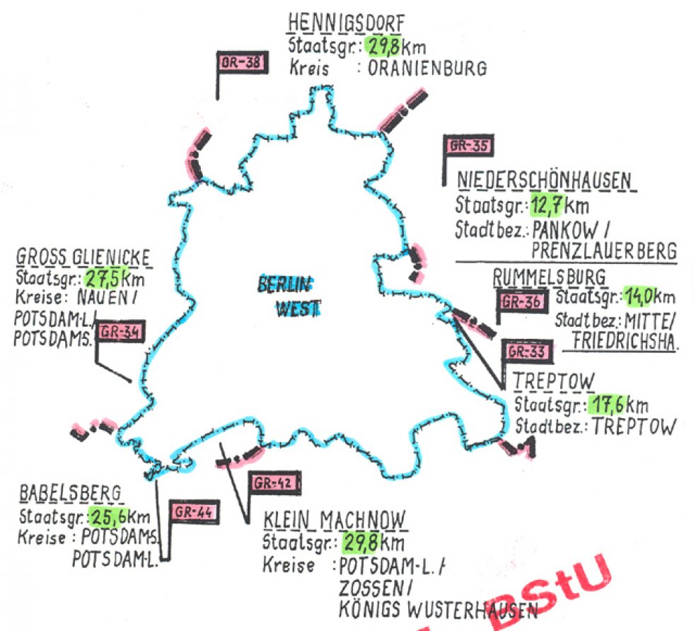 The border regiments of the Mitte Border Command (Source: BStU) The border regiments of the Mitte Border Command