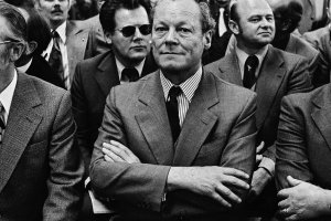 The spy at his back: Willy Brandt and Günter Guillaume at a campaign event at a Braunschweig (Brunswick) coal mine, 8 April 1974